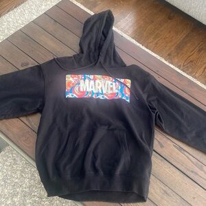 Marvel Hoodie Womens Medium Black Patch Logo Pullover Fleece Sweatshirt